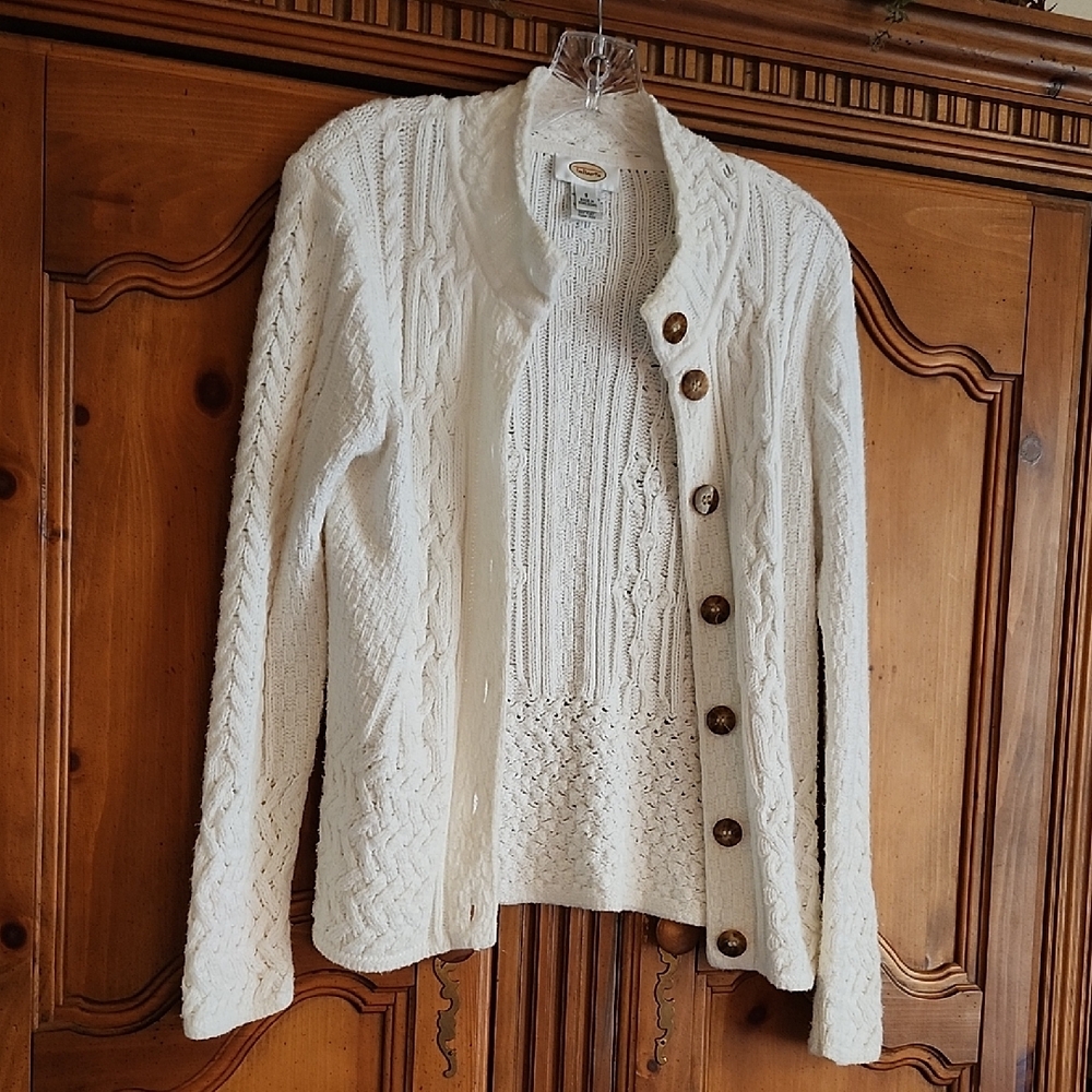Talbots Soft White Cable Knit Cardigan